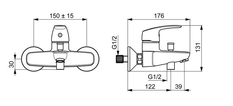 HANSA PINTO vanová nástěnná baterie, s přepínačem, chrom 45112183 Technický nákres