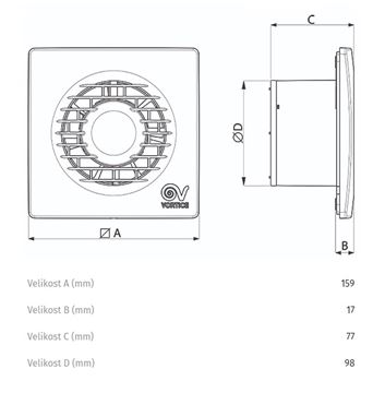 VORTICE PUNTO FILO MF 100/4" axiální ventilátor 100 mm, nástěnný/stropní, se zpětnou klapkou 11123 Technický nákres