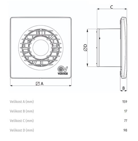 VORTICE PUNTO FILO MF 100/4" axiální ventilátor 100 mm, nástěnný/stropní, se zpětnou klapkou 11123 Technický nákres