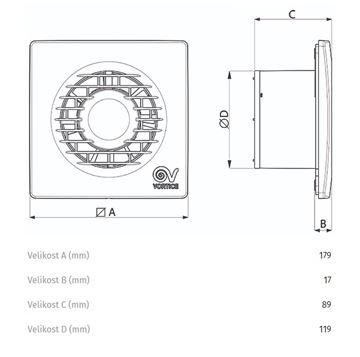 VORTICE PUNTO FILO MF 120/5" axiální ventilátor 120 mm, nástěnný/stropní, se zpětnou klapkou 11124 Technický nákres
