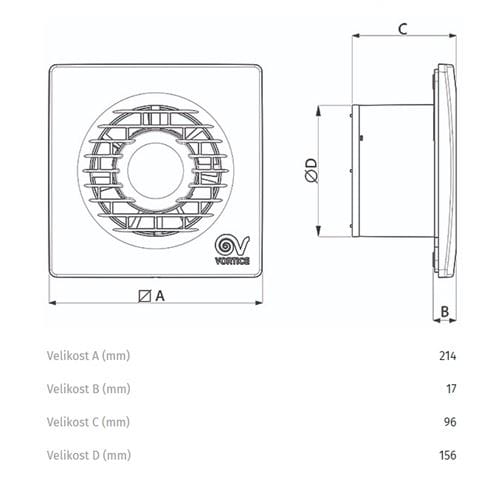 VORTICE PUNTO FILO MF 150/6" axiální ventilátor 150 mm, nástěnný/stropní, se zpětnou klapkou 11125 Technický nákres