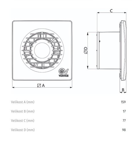 VORTICE PUNTO FILO MF 100/4" T axiální ventilátor 100 mm, nástěnný/stropní, s časovačem a zpětnou klapkou 11127 Technický nákres