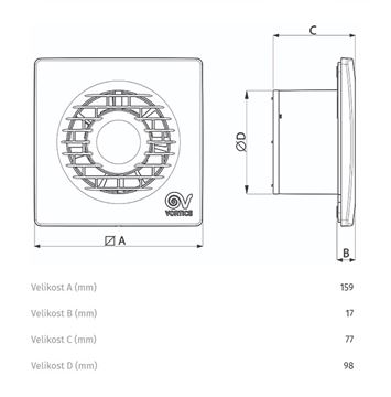 VORTICE PUNTO FILO MF 100/4" T axiální ventilátor 100 mm, nástěnný/stropní, s časovačem a zpětnou klapkou 11127 Technický nákres
