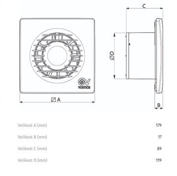 VORTICE PUNTO FILO MF 120/5" T axiální ventilátor 120 mm, nástěnný/stropní, s časovačem a zpětnou klapkou 11128 Technický nákres