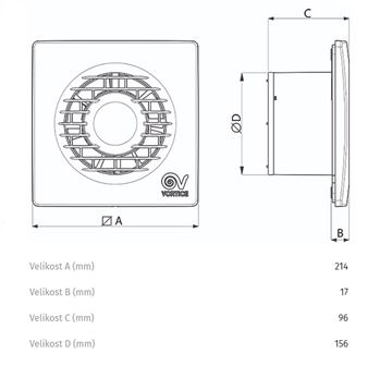 VORTICE PUNTO FILO MF 150/6" T axiální ventilátor 150 mm, nástěnný/stropní, s časovačem a zpětnou klapkou 11129 Technický nákres