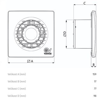 VORTICE PUNTO FILO MF 100/4" LL axiální ventilátor 100 mm, nástěnný/stropní, se zpětnou klapkou 11131 Technický nákres