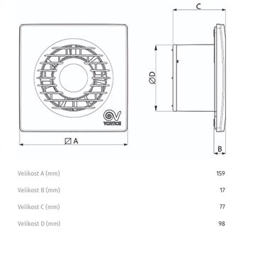 VORTICE PUNTO FILO MF 100/4" T HCS LL axiální ventilátor 100 mm, nástěnný/stropní, s časovačem, čidlem vlhkosti a zpětnou klapkou 11139 Technický nákres