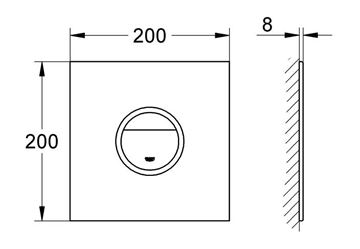 GROHE VERIS ONDUS DIGITECTURE LIGHT ovládací tlačítko pro dvě splachování, senzorové, s podsvícením, napájení ze sítě, sklo, měsíční bílá 38915LS0 Technický nákres