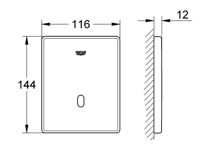 GROHE TECTRON SKATE senzorový splachovač pisoárů, napájení ze sítě, chrom 37321001 Technický nákres