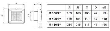 VORTICE PUNTO M 150/6" axiální ventilátor 150 mm, nástěnný/stropní 11401 Technický nákres