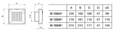 VORTICE PUNTO M 150/6" T axiální ventilátor 150 mm, nástěnný/stropní, s časovačem 11411 Technický nákres