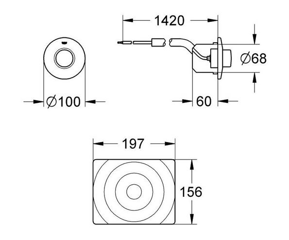 GROHE SURF ovládací tlačítko splachování, Start/Stop, s pneumatickým ovládáním, kov, chrom 37059000 Technický nákres