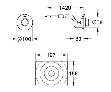 GROHE SURF ovládací tlačítko splachování, Start/Stop, s pneumatickým ovládáním, kov, chrom 37059000 Technický nákres