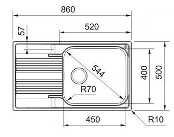 FRANKE SMART SRX 611-86 LB nerezový dřez 860x500 mm, otočný, odkapávač 101.0395.055 Technický nákres