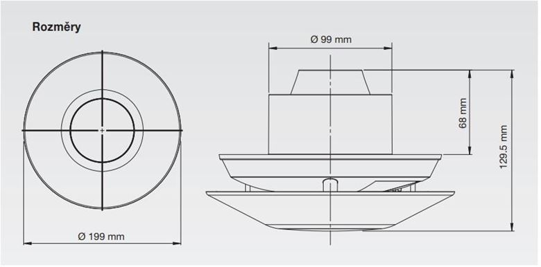 ZEHNDER UNITY ZCV2 radiální ventilátor 100 mm, nástěnný/stropní, s časovačem a čidlem vlhkosti ZCV2 Technický nákres