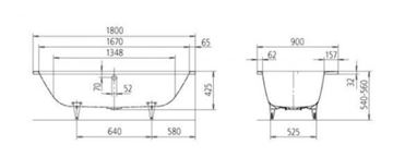 KALDEWEI ASYMMETRIC DUO 740N vana 170x80 cm, pro 2 osoby, bez nožiček, smaltovaná ocel 274023000001 Technický nákres