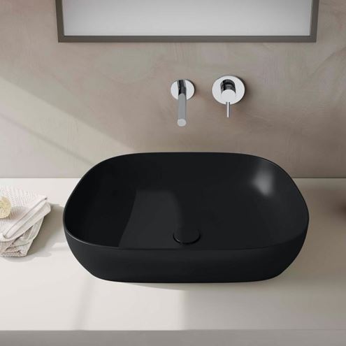 VITRA OUTLINE umyvadlová mísa 62,5 cm, bez přepadu, VitrAhygiene, VitrAclean, matná černá 5993B483-0016 Obrázek - fotka
