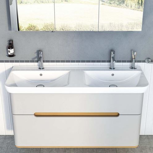 VITRA SENTO dvojumyvadlo 130 cm, se 2 otvory pro baterie a přepadem, VitrAhygiene 5949B003-0001 Obrázek - fotka