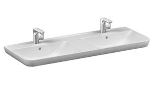 VITRA SENTO dvojumyvadlo 130 cm, se 2 otvory pro baterie a přepadem, VitrAhygiene