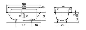 KALDEWEI ASYMMETRIC DUO 742N vana 180x90 cm, pro 2 osoby, bez nožiček, smaltovaná ocel 274223000001 Technický nákres