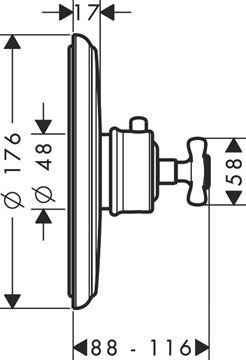AXOR MONTREUX podomítkový termostat, HighFlow, chrom 16815000 Technický nákres