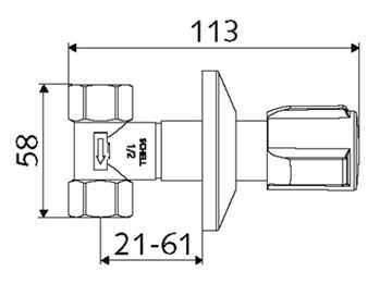 SCHELL COMFORT podomítkový ventil 1/2"x1/2", chrom 191140699 Technický nákres