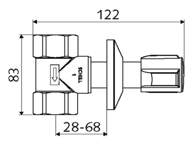 SCHELL podomítkový ventil 1"x1", chrom 191160699 Technický nákres