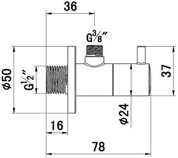 KLUDI ZENTA rohový ventil 1/2"x3/8", chrom 1584505-00 Technický nákres