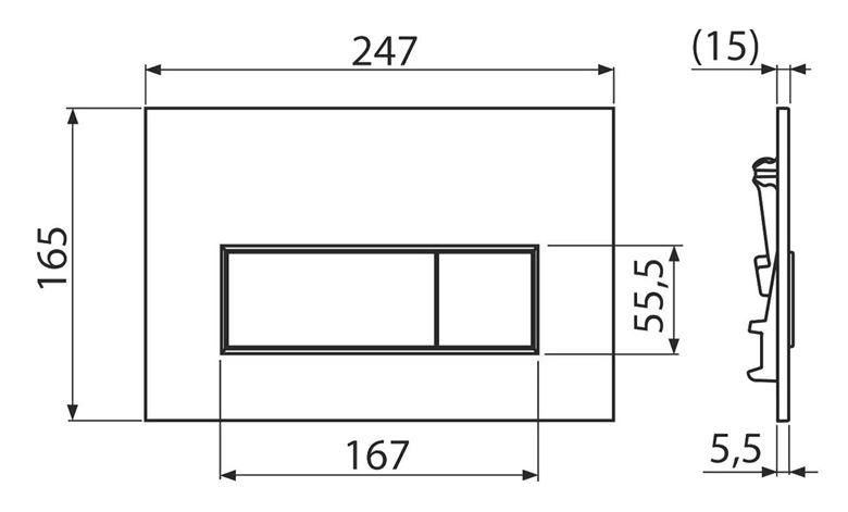 ALCA THIN M576 ovládací tlačítko pro dvě splachování, antibakteriální, plast, matná bílá M576 Technický nákres