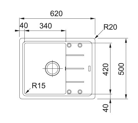 FRANKE BASIS BFG 611-62 fragranitový dřez 620x500 mm, otočný, odkapávač, sahara 114.0285.111 Technický nákres