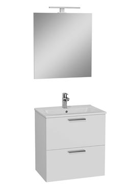 EASY PLUS skříňka s umyvadlem 59x39x61 cm, 2 zásuvky, se zrcadlem a s osvětlením, bílá