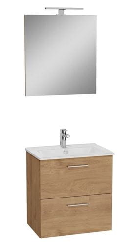 EASY PLUS skříňka s umyvadlem 59x39x61 cm, 2 zásuvky, se zrcadlem a s osvětlením, zlatý dub 67092 Obrázek - Hlavní obrázek