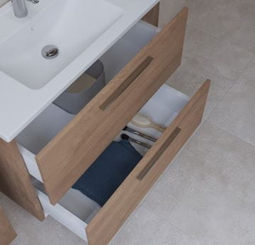 EASY PLUS skříňka s umyvadlem 59x39x61 cm, 2 zásuvky, se zrcadlem a s osvětlením, zlatý dub 67092 Obrázek - fotka