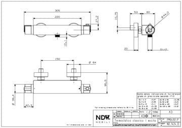 CONCEPT 100 sprchová nástěnná termostatická baterie, chrom PM04101/CO Technický nákres