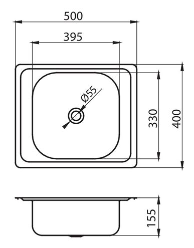 NOVASERVIS nerezový dřez 500x400 mm, otočný DR40/50 Technický nákres