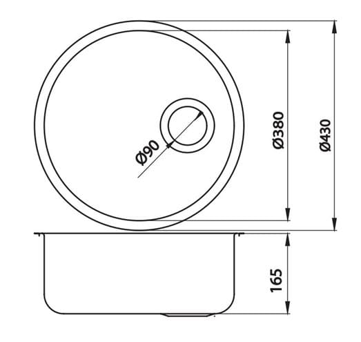 NOVASERVIS nerezový dřez pr. 430 mm DR43 Technický nákres