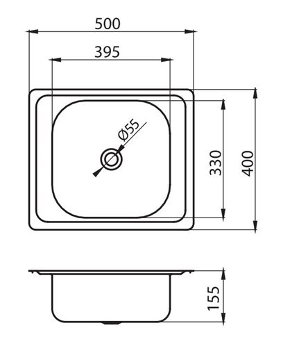 NOVASERVIS nerezový dřez 500x400 mm DR40/50A Technický nákres