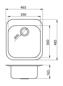 NOVASERVIS LUXUS nerezový dřez 485x465 mm DR46/48 Technický nákres