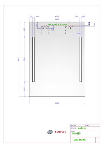 AMIRRO LUMINA WHITE zrcadlo 60x80 cm, s osvětlením 901-329 Technický nákres