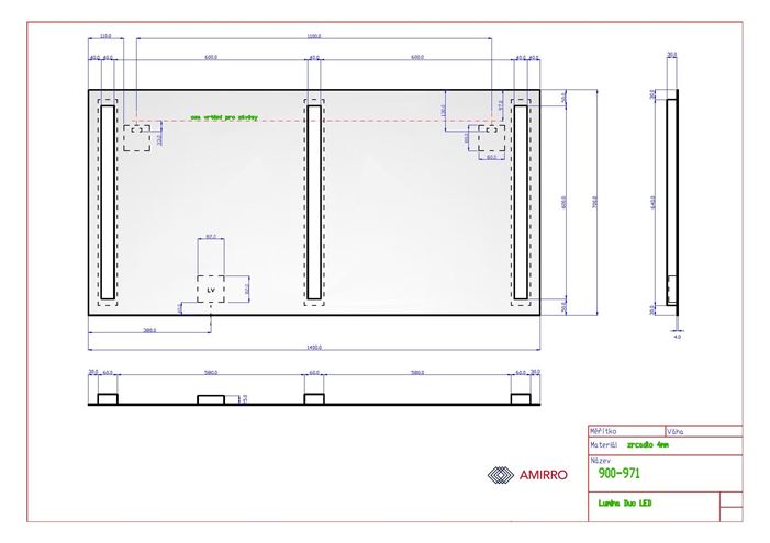 AMIRRO LUMINA DUO LED zrcadlo 140x70 cm, s osvětlením 900-971 Technický nákres