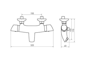 NOVASERVIS METALIA 57 vanová nástěnná termostatická baterie, s přepínačem, chrom 57921/1,0 Technický nákres