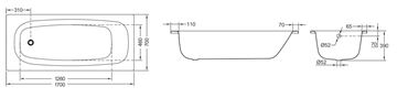 JIKA TANZA PLUS vana 170x70 cm, bez nožiček, smaltovaná ocel H2251810000001 Technický nákres