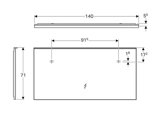 GEBERIT XENO 2 zrcadlo 140x71 cm, s osvětlením, s regulací stmívání, s vyhříváním, se senzorem 500.203.00.1 Technický nákres
