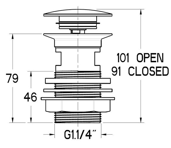 IDEAL STANDARD umyvadlová výpust, click-clack, s přepadem, chrom S8803AA Technický nákres