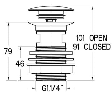 IDEAL STANDARD umyvadlová výpust, click-clack, s přepadem, chrom S8803AA Technický nákres