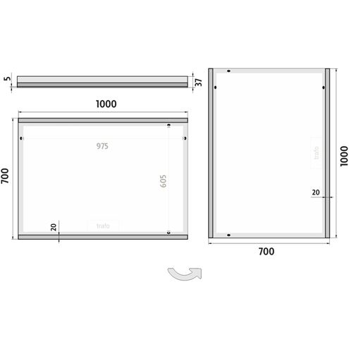 NIMCO ZP 12000 zrcadlo 100x70 cm, reverzibilní, s osvětlením ZP 12004 Technický nákres