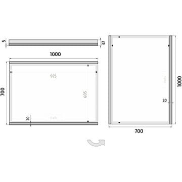 NIMCO ZP 12000 zrcadlo 100x70 cm, reverzibilní, s osvětlením ZP 12004 Technický nákres