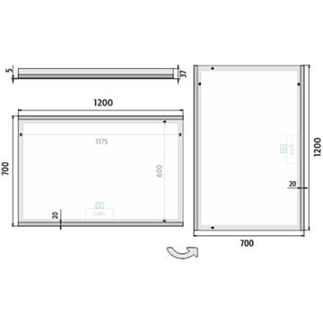 NIMCO ZP 12000 zrcadlo 120x70 cm, reverzibilní, s regulací teploty světla, s osvětlením, se senzorem ZP 12006V Technický nákres