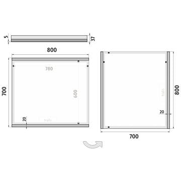 NIMCO ZP 12000 zrcadlo 80x70 cm, reverzibilní, s osvětlením ZP 12003 Technický nákres