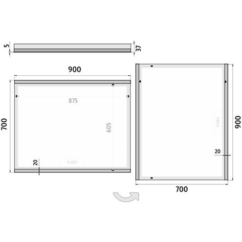 NIMCO ZP 12000 zrcadlo 90x70 cm, reverzibilní, s osvětlením ZP 12019 Technický nákres